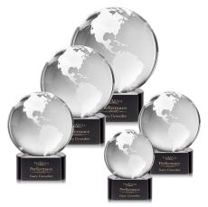 Globe on Half Round Base Black Globe Crystal Trophy - Crystal Trophies