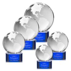 Globe on Half Round Base Blue Globe Crystal Trophy - Crystal Trophies