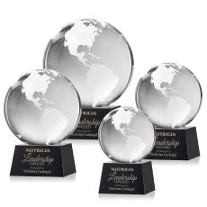 Globe on Small Base Black Globe Crystal Trophy - Crystal Trophies