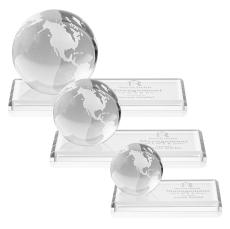 Globe on Rectangle Base Clear Globe Crystal Trophy - Crystal Trophies