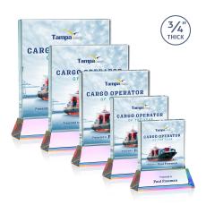 Landers Full Color on Helton Prismatic Square / Cube Crystal Trophy - Crystal Trophies