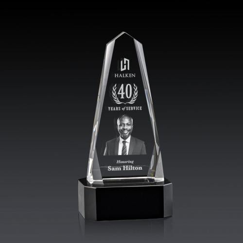 Awards and Plaques - Crystal Trophies - Geneva 3D on Base Black Obelisk Crystal Trophy