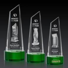 Keene Tower 3D on Base Green Peaks Crystal Trophy - Crystal Trophies