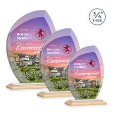 Oakes Full Color Bamboo/White Flame Wood Trophy - Crystal Trophies