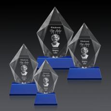 Barron 3D on Base Blue Polygon Crystal Trophy - 3D Crystal Trophies