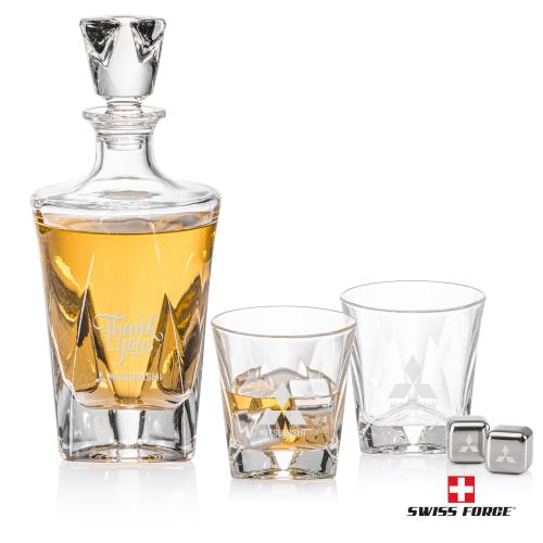 Custom Barware Glasses - Decanters - Oakhaven Decanter Set & Ice Cubes