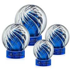 Truong on Lockwood Base Blue Globe Glass Trophy - Glass Trophies
