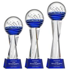 Darby on Saldana Crystal Base Blue Globe Glass Trophy - Glass Trophies