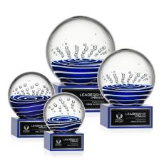 Darby on Plated Crystal Base Blue Globe Glass Trophy - Glass Trophies
