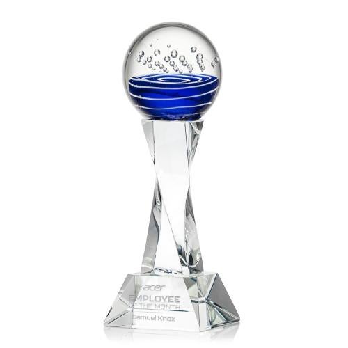 Awards and Plaques - Glass Trophies - Art Glass Trophies - Darby on Spirale Spire Base Clear Globe Glass Trophy