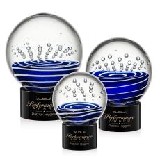 Darby on Round Base Black Globe Glass Trophy - Glass Trophies