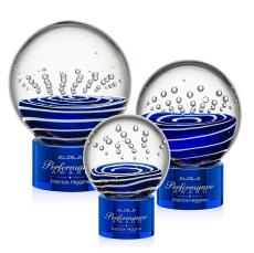 Darby on Round Base Blue Globe Glass Trophy - Glass Trophies