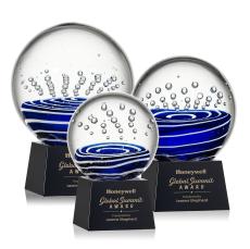 Darby on Small Crystal Base Black Globe Glass Trophy - Glass Trophies