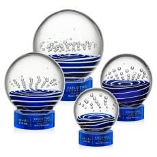 Darby on Lockwood Base Blue Globe Glass Trophy - Glass Trophies