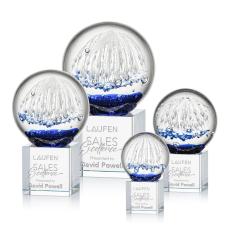 Rudolph on Square Crystal Base Clear Globe Glass Trophy - Glass Trophies
