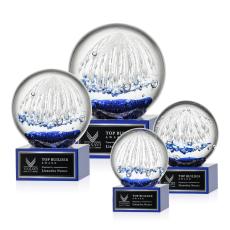 Rudolph on Plated Crystal Base Blue Globe Glass Trophy - Glass Trophies