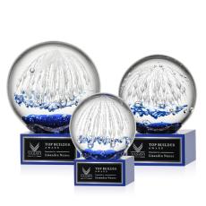 Rudolph on Plated Crystal Base Blue Globe Glass Trophy - Art Glass Trophies