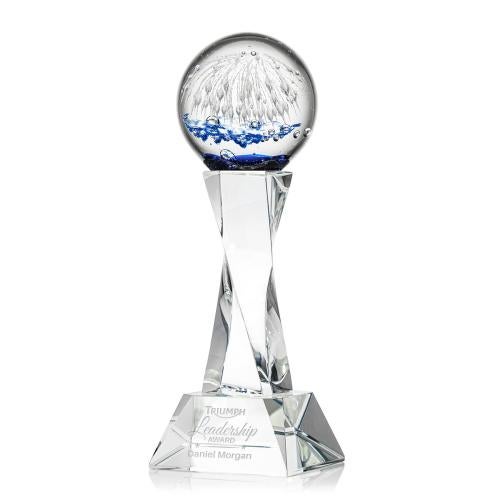 Awards and Plaques - Glass Trophies - Art Glass Trophies - Rudolph on Spirale Spire Base Clear Globe Glass Trophy