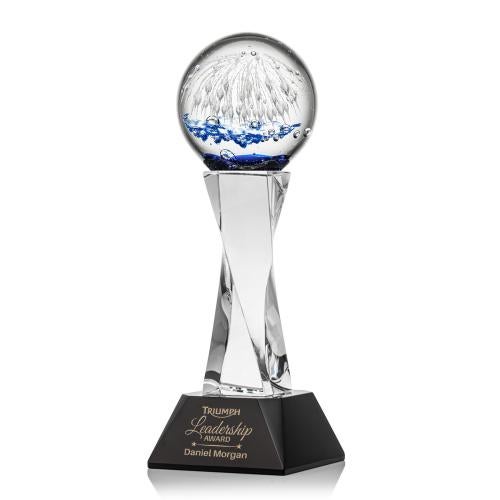 Awards and Plaques - Glass Trophies - Art Glass Trophies - Rudolph on Spirale Spire Base Black Globe Glass Trophy