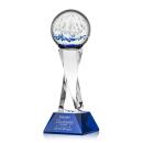 Rudolph on Spirale Spire Base Blue Globe Glass Trophy