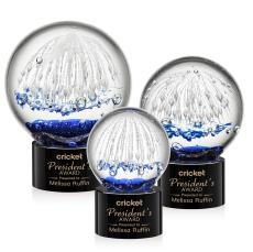 Rudolph on Round Base Black Globe Glass Trophy - Glass Trophies