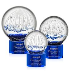 Rudolph on Round Base Blue Globe Glass Trophy - Glass Trophies