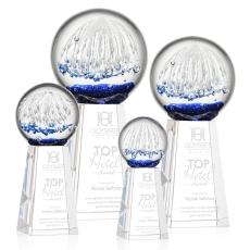 Rudolph on Tall Crystal Base Clear Globe Glass Trophy - Glass Trophies