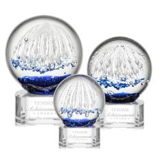 Rudolph on Half Round Base Clear Globe Glass Trophy - Glass Trophies