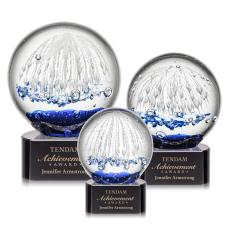Rudolph on Half Round Base Black Globe Glass Trophy - Glass Trophies