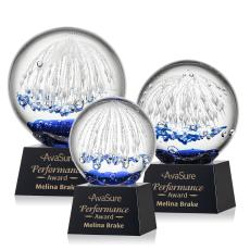 Rudolph on Small Crystal Base Black Globe Glass Trophy - Glass Trophies