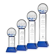 Rudolph on Tower Base Blue Globe Glass Trophy - Glass Trophies