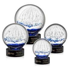 Rudolph on Lockwood Base Black Globe Glass Trophy - Glass Trophies