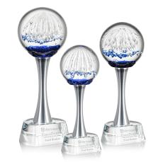 Rudolph on Metal Pedestal Base Clear Globe Glass Trophy - Art Glass Trophies