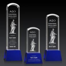 Silkwood 3D on Base Blue Towers Crystal Trophy - Crystal Trophies