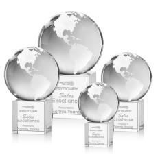 Globe Globe on Square Base Crystal Trophy - Crystal Trophies