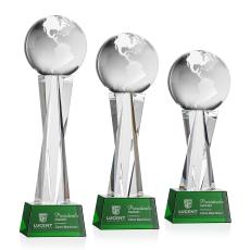 Globe on Saldana Base Green Globe Crystal Trophy - Crystal Trophies