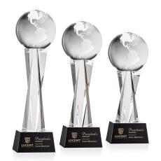 Globe on Saldana Base Black Globe Crystal Trophy - Crystal Trophies