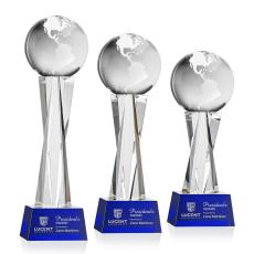 Globe on Saldana Base Blue Globe Crystal Trophy - Crystal Trophies