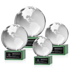 Globe on Plated Base Green Globe Crystal Trophy - Crystal Trophies