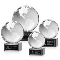 Globe on Plated Base Black Globe Crystal Trophy - Crystal Trophies