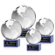 Globe on Plated Base Blue Globe Crystal Trophy - Crystal Trophies