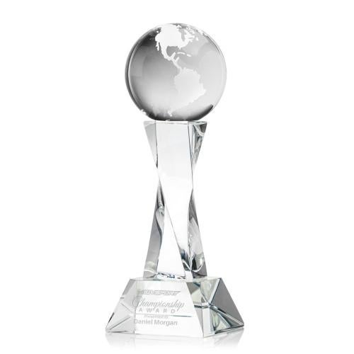 Awards and Plaques - Crystal Trophies - Globe on Spirale Spire Base Clear Globe Crystal Trophy