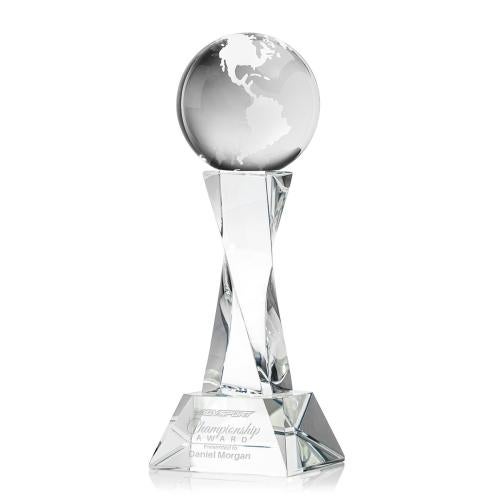 Awards and Plaques - Crystal Trophies - Globe on Spirale Spire Base Clear Globe Crystal Trophy
