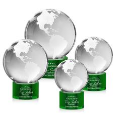 Globe on Round Base Green Globe Crystal Trophy - Crystal Trophies