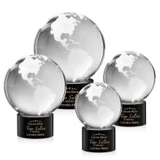 Globe on Round Base Black Globe Crystal Trophy - Crystal Trophies