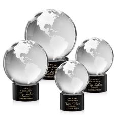 Globe on Round Base Black Globe Crystal Trophy - Crystal Globe Awards