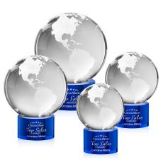 Globe on Round Base Blue Globe Crystal Trophy - Crystal Trophies