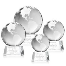 Globe on Small Base Clear Globe Crystal Trophy - Crystal Trophies