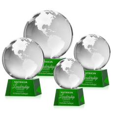 Globe on Small Base Green Globe Crystal Trophy - Crystal Globe Awards