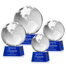 Globe on Small Base Blue Globe Crystal Trophy - Crystal Trophies